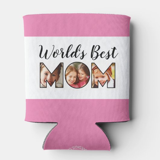 世界の母最高の引用文ピンク3フォトコラージュ 缶クーラー (裏面)