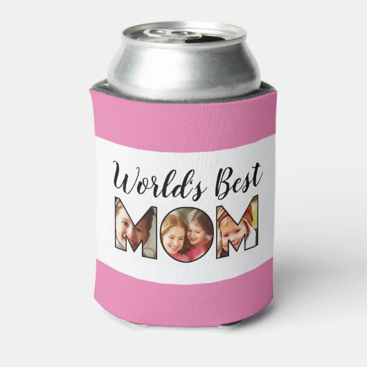 世界の母最高の引用文ピンク3フォトコラージュ 缶クーラー (缶裏面)