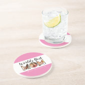 世界の母最高の引用文3フォトコラージピンク コースター (側面)