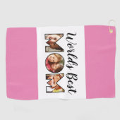 世界の母最高の引用文3フォトコラージピンク ゴルフタオル (横)