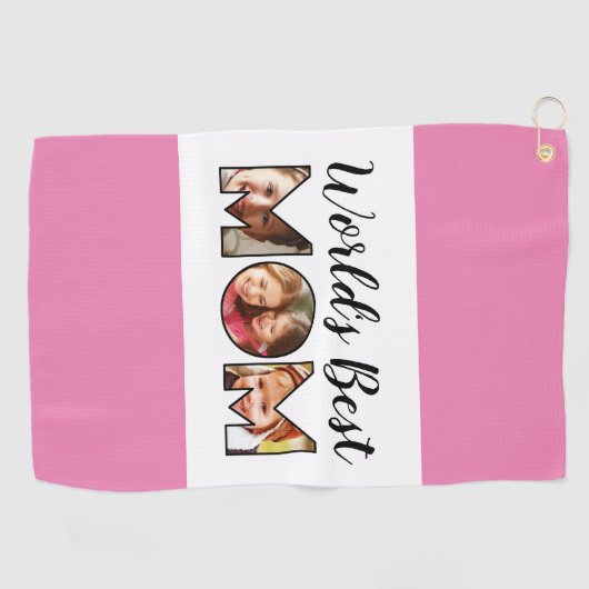 世界の母最高の引用文3フォトコラージピンク ゴルフタオル (横)
