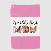 世界の母最高の引用文3フォトコラージピンク ゴルフタオル (正面)