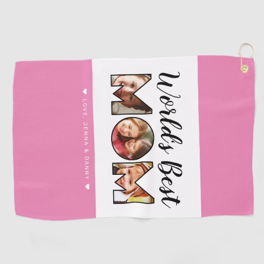 世界の母最高の引用文3フォトコラージュ名ピンク ゴルフタオル (横)