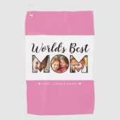 世界の母最高の引用文3フォトコラージュ名ピンク ゴルフタオル (正面)