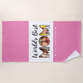 世界の母最高の引用文3フォトコラージュ名ピンク ビーチタオル (正面)