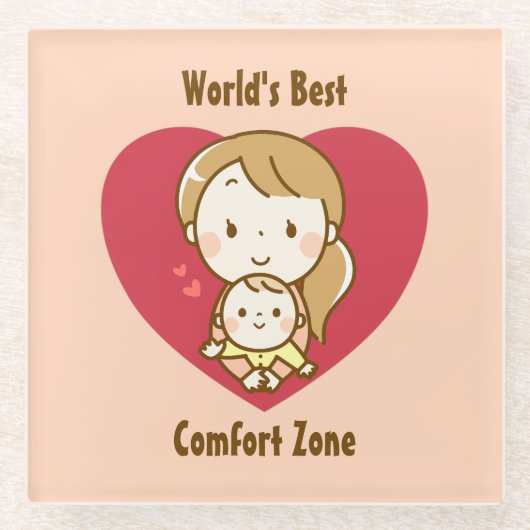 世界の母最高の母かわいい母の日のかわいい漫画 ガラスコースター (正面)