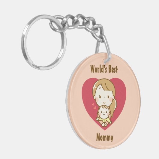 世界の母最高の母かわいい母の日のかわいい漫画 キーホルダー (正面左)