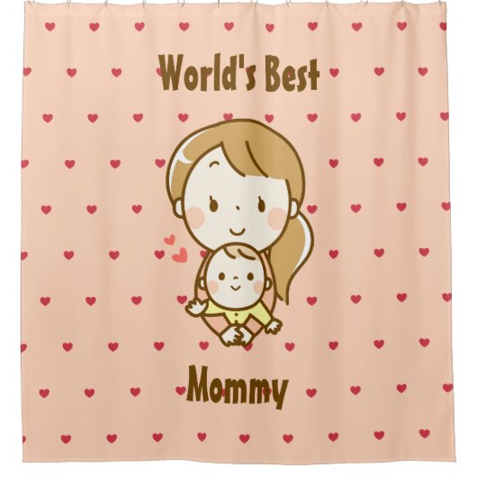 世界の母最高の母かわいい母の日のかわいい漫画 シャワーカーテン (正面)
