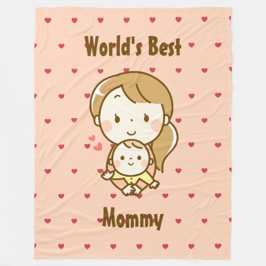 世界の母最高の母かわいい母の日のかわいい漫画 フリースブランケット (正面)