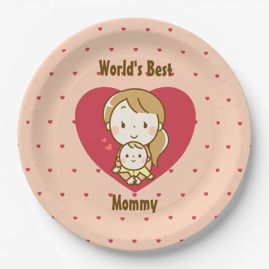 世界の母最高の母かわいい母の日のかわいい漫画 ペーパープレート (正面)