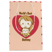 世界の母最高の母かわいい母の日のかわいい漫画 ミディアムペーパーバッグ (正面)