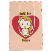 世界の母最高の母かわいい母の日のかわいい漫画 ミディアムペーパーバッグ (裏面)