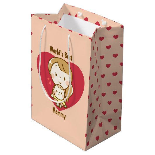 世界の母最高の母かわいい母の日のかわいい漫画 ミディアムペーパーバッグ (裏面アングル)