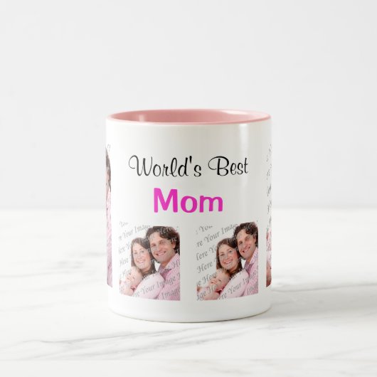 世界の母最高の親写真MUG PINK ツートーンマグカップ (中央)