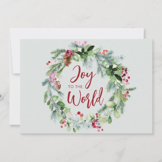 世界の水の色の冬のリースに喜び シーズンカード (正面)