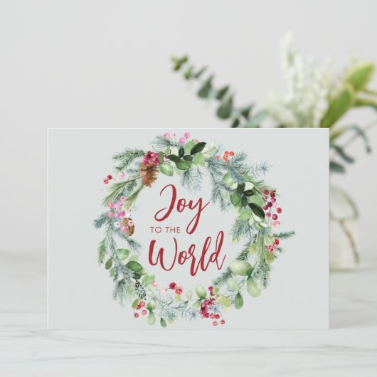 世界の水の色の冬のリースに喜び シーズンカード (スタンド正面)