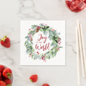 世界の水の色の冬のリースに喜び スタンダードカクテルナプキン (インサイチュ)