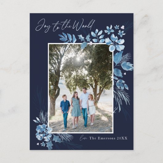 世界の水の色の花のクリスマスに喜び ポストカード (正面)