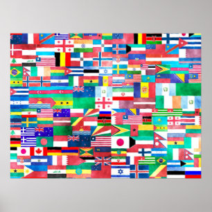 世界の水彩国旗 ポスター