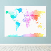 世界の水彩政治地図 キャンバスプリント (インサイチュ (ウッドフロア))