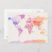 世界の水彩政治地図 ポストカード (正面/裏面)