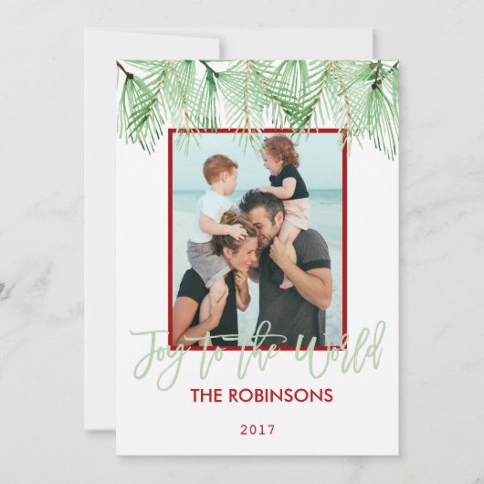 世界の水彩画のクリスマスの写真カードへの喜び シーズンカード (正面)