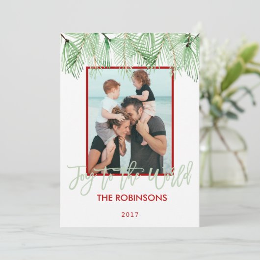 世界の水彩画のクリスマスの写真カードへの喜び シーズンカード (スタンド正面)