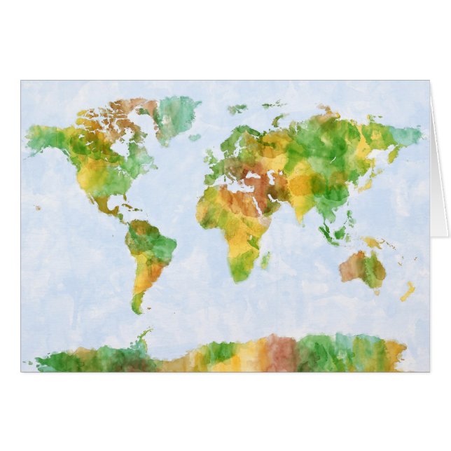世界の水彩画の地図 (正面横)