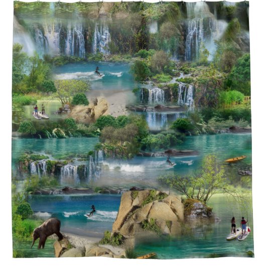 世界の海と川、湖、スポーツ活動 シャワーカーテン (正面)