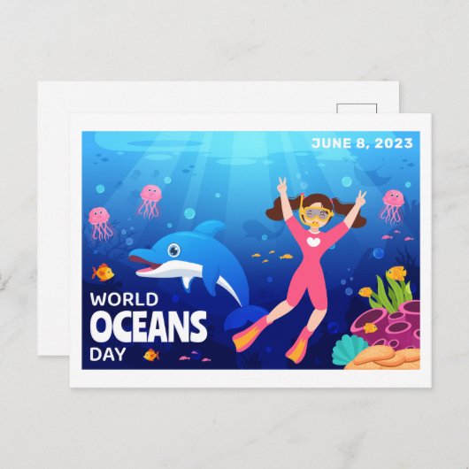世界の海の日6月8カスタム日の年 ポストカード (正面/裏面)