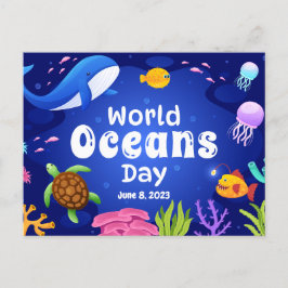 世界の海の日6月8日2023カメの魚クラゲ ポストカード