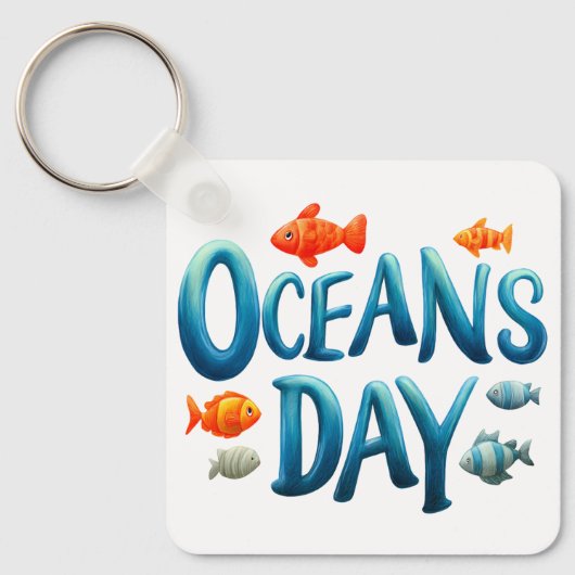 世界の海の日 – 海の日の魚とのお祝い キーホルダー (正面)