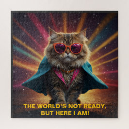 世界の準備ができていない – 自信ある猫ユーモアのデザイン ジグソーパズル