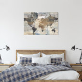 世界の灰色の石の地図 キャンバスプリント (インサイチュ (寝室))