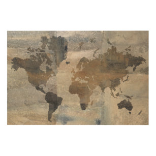 世界の灰色の石造りの地図 ウッドウォールアート