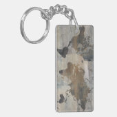 世界の灰色の石造りの地図 キーホルダー (正面左)