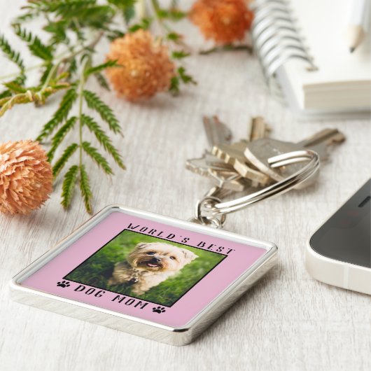 世界の犬の最高の母の手がペットの写真のピンクをプリント キーホルダー (側面)