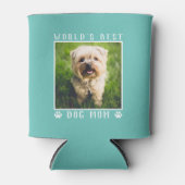 世界の犬の最高の母の手が写真のティール（緑がかった色）を印刷 缶クーラー (正面)