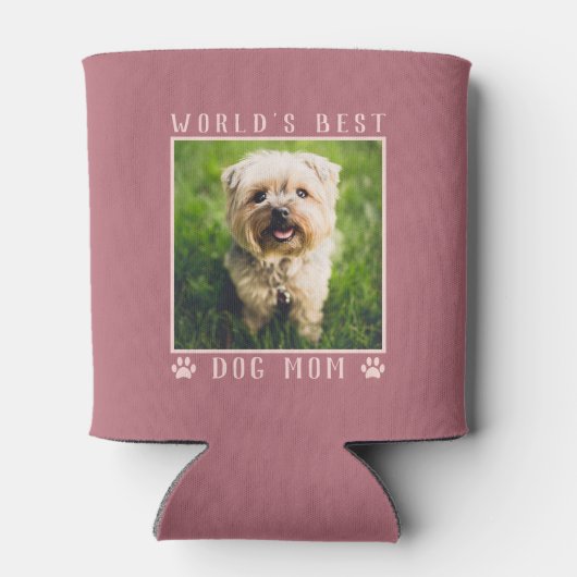 世界の犬の最高の母の手が写真のバラの金ゴールドを印刷 缶クーラー (裏面)