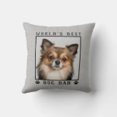 世界の犬最高ののパパポートがグレーにペットの写真をプリント クッション (裏面)