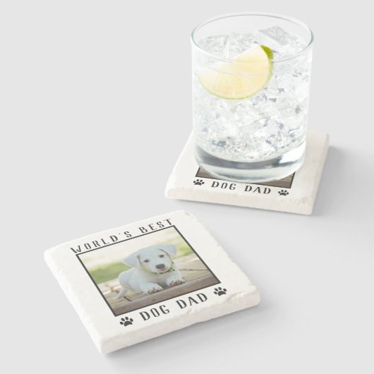 世界の犬最高ののパパポートがペットの写真をプリント ストーンコースター (横)