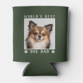 世界の犬最高ののパパポートがペットの写真を緑にプリント 缶クーラー (正面)