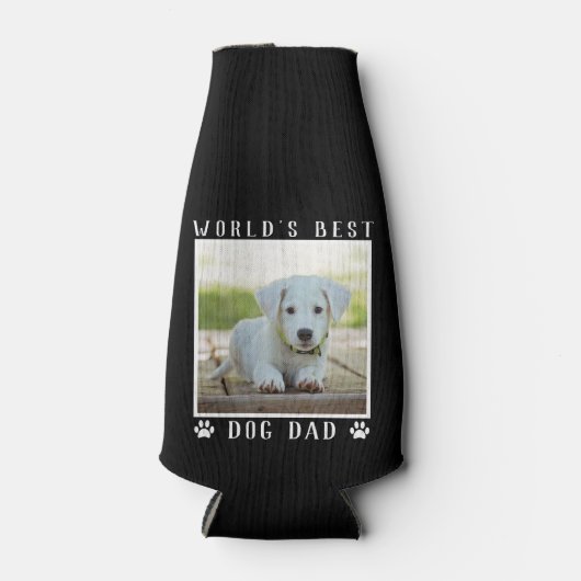 世界の犬最高ののパパポートがペットの写真を黒にプリント ボトルクーラー (正面)