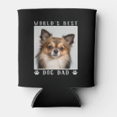 世界の犬最高ののパパポートがペットの写真を黒にプリント 缶クーラー (正面)