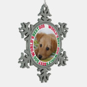 世界の犬最高ののフカスタムォトクリスマスペット スノーフレークピューターオーナメント (左)