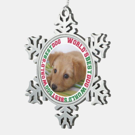 世界の犬最高ののフカスタムォトクリスマスペット スノーフレークピューターオーナメント (右)