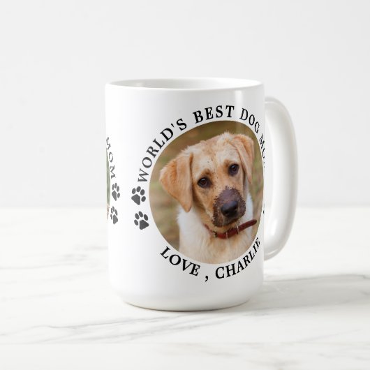 世界の犬最高の母のポートがプリントされたカスタムペット写真 コーヒーマグカップ (正面右)