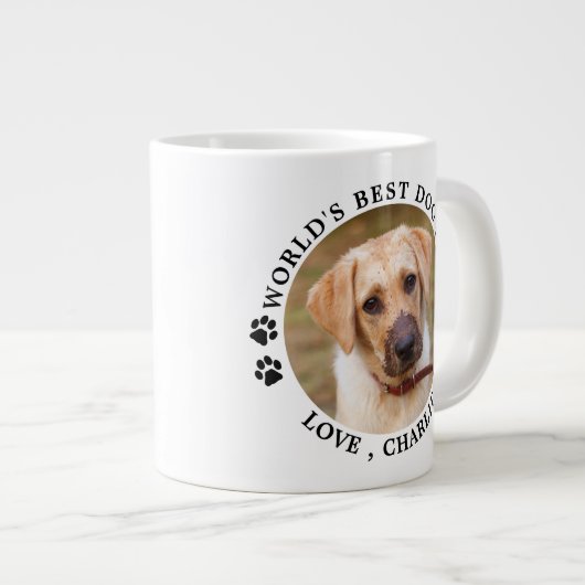 世界の犬最高の母のポートがプリントされたカスタムペット写真 ジャンボコーヒーマグカップ (正面右)