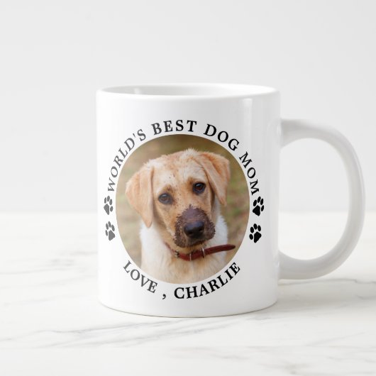 世界の犬最高の母のポートがプリントされたカスタムペット写真 ジャンボコーヒーマグカップ (右)