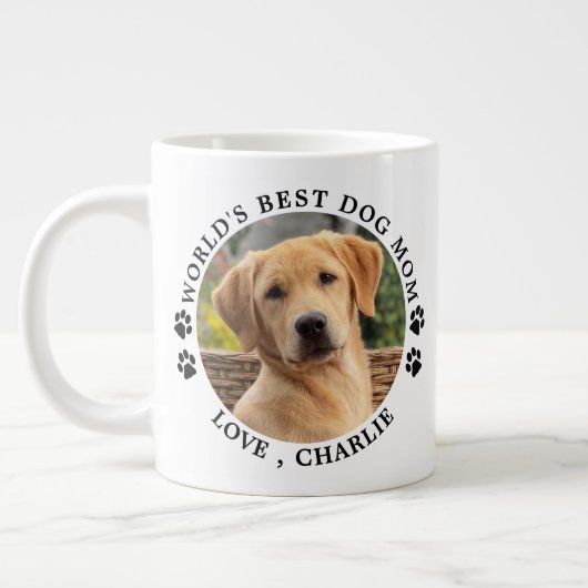 世界の犬最高の母のポートがプリントされたカスタムペット写真 ジャンボコーヒーマグカップ (左)